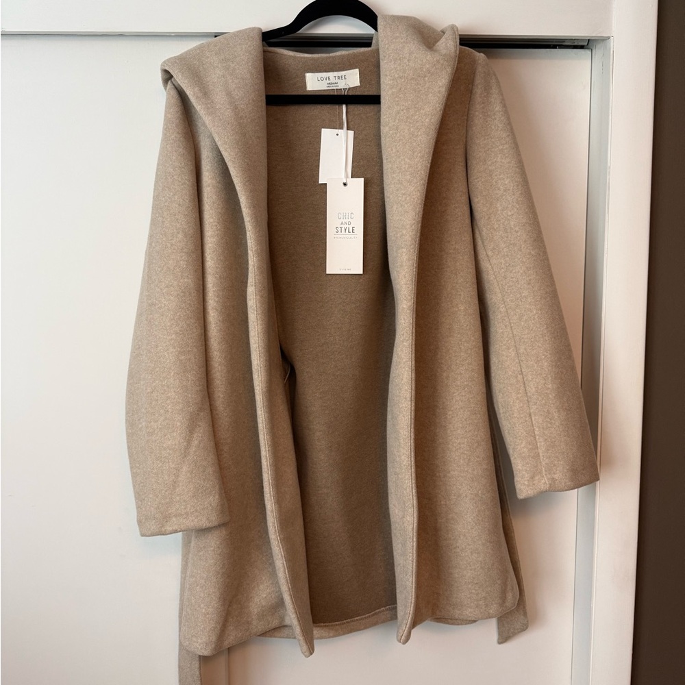 Love Tree Tan Hooded Coat NWT - M